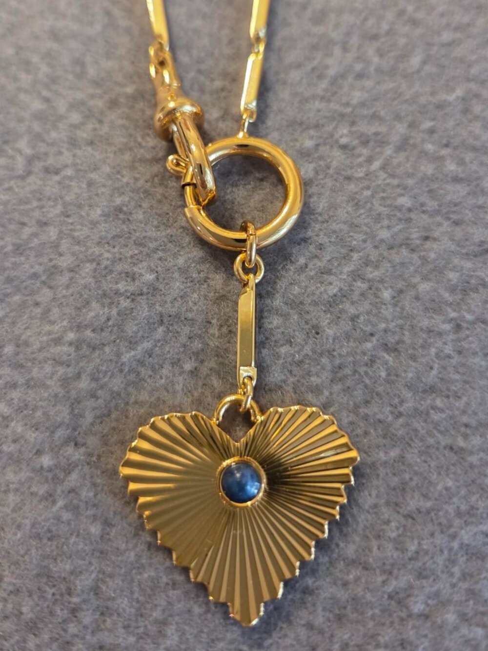 Engine Turned Lapis Heart Charm Necklace